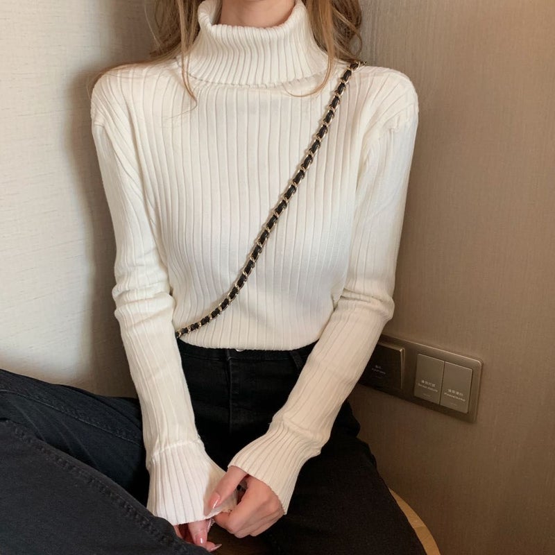 Turtleneck Thickened Fleece-Lined Women'S Black Sweater Women'S Base Shirt Explosions Wear With Warm Inner - Image 4